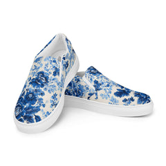Blue & White Floral Chinoiserie Slip-On Canvas Sneakers | Elegant Pattern Casual Shoes | Boutique In USA, Sneakers, $ 70.00, A Moment Of Now™