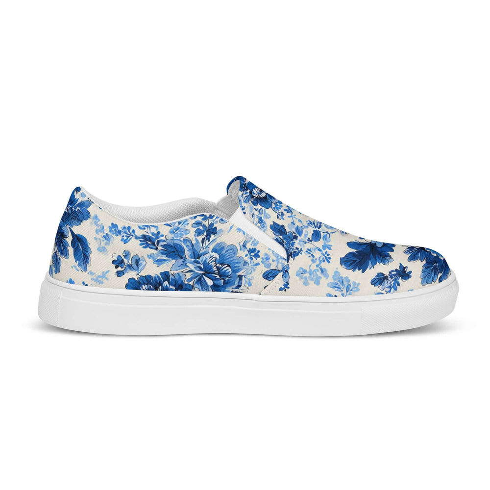 Blue & White Floral Chinoiserie Slip-On Canvas Sneakers | Elegant Pattern Casual Shoes | Boutique In USA, Sneakers, $ 70.00, A Moment Of Now™