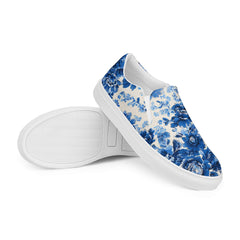 Blue & White Floral Chinoiserie Slip-On Canvas Sneakers | Elegant Pattern Casual Shoes | Boutique In USA, Sneakers, $ 70.00, A Moment Of Now™
