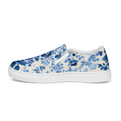 Blue & White Floral Chinoiserie Slip-On Canvas Sneakers | Elegant Pattern Casual Shoes | Boutique In USA, Sneakers, $ 70.00, A Moment Of Now™