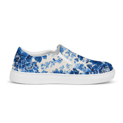 Blue & White Floral Chinoiserie Slip-On Canvas Sneakers | Elegant Pattern Casual Shoes | Boutique In USA, Sneakers, $ 70.00, A Moment Of Now™