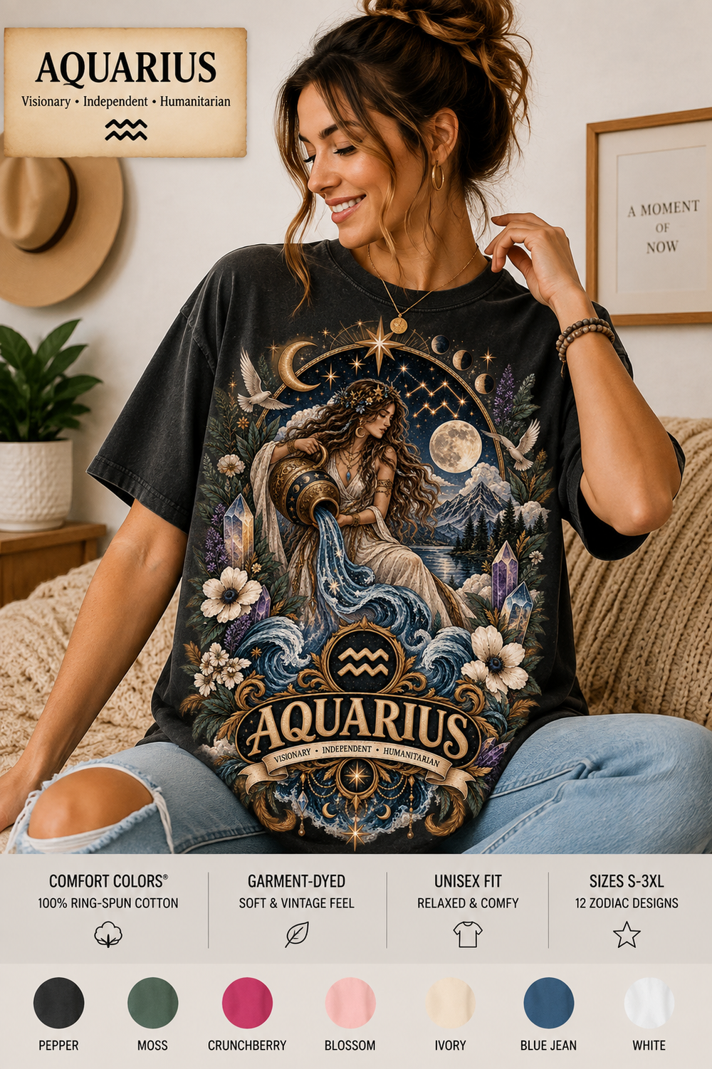 Aquarius Comfort Colors zodiac graphic t-shirt mockup