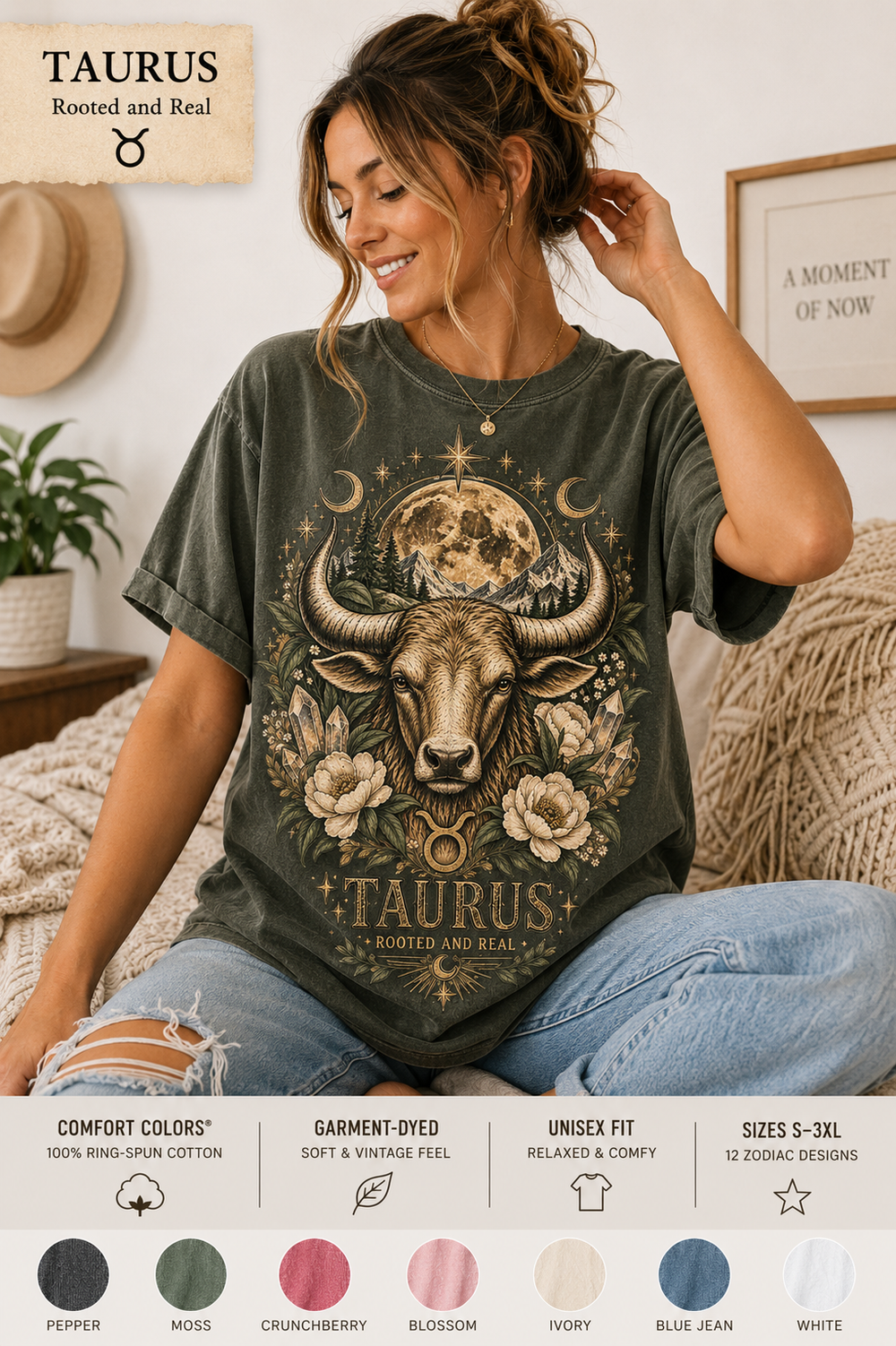 Taurus Comfort Colors zodiac graphic t-shirt mockup