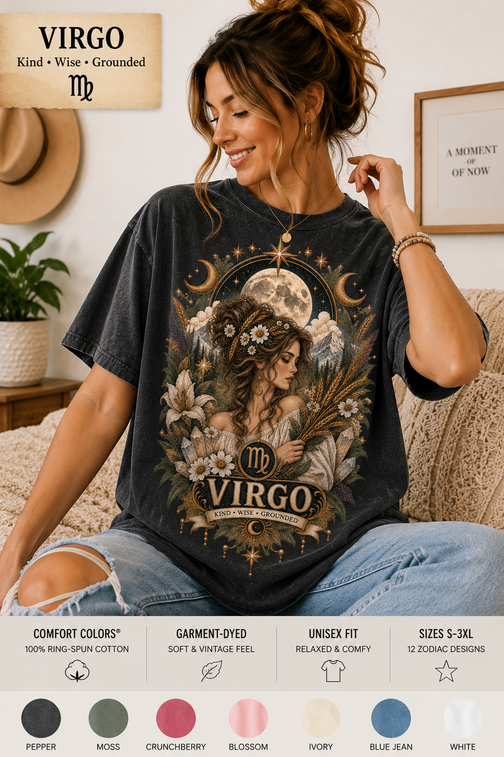 Virgo Comfort Colors zodiac graphic t-shirt mockup