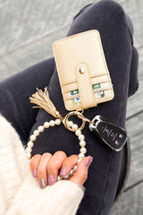 Pearl Key Ring Vegan Leather Wallet Bracelet, Wallet Bracelets, $ 30.95, A Moment Of Now™