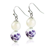 Purple Flower & Simulated Pearl Beaded Dangle Earrings, Earrings, $ 18.95, A Moment Of Now™