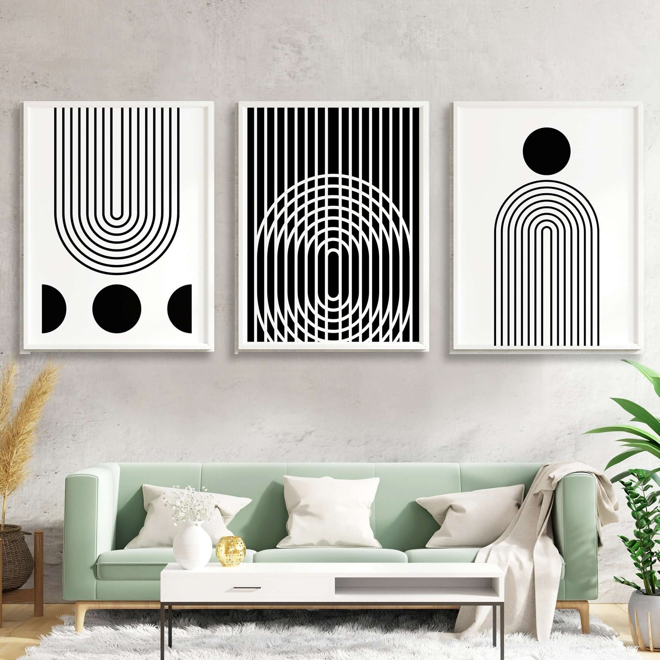 Black & White Home Black & White Rainbow, Sun & Moon Wall Poster Print Set Of 3 | Minimalist Wall Art | Black & White Wall Decor, Posters, $ 55.00, A Moment Of Now™