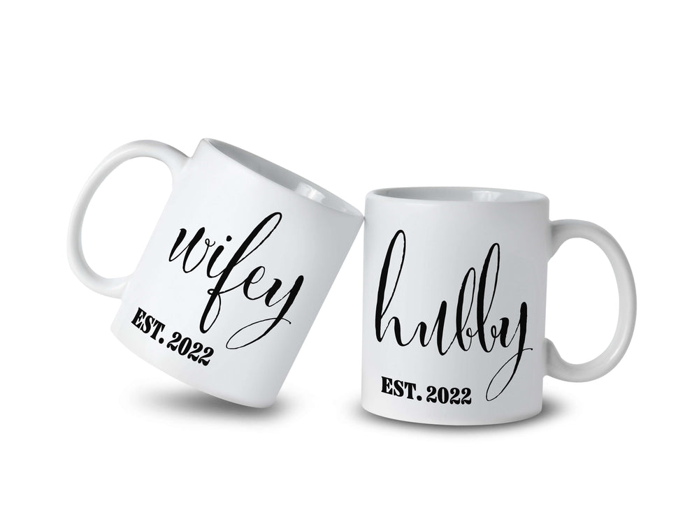 Custom Personalized Wedding Engagement Anniversary Gift Wifey Hubby Mugs Set of 2 Mugs Custom EST. Year, Mugs, $ 55.00, A Moment Of Now™