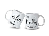 Custom Personalized Wedding Engagement Anniversary Gift Wifey Hubby Mugs Set of 2 Mugs Custom EST. Year, Mugs, $ 55.00, A Moment Of Now™