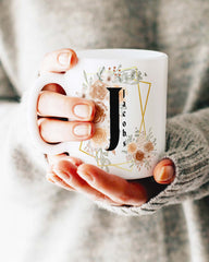 Personalized Custom Initial Letter & Name Monogram Watercolor Floral Design Coffee Mug Cup, Mugs, $ 25.00, A Moment Of Now™