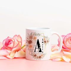 Personalized Custom Initial Letter & Name Monogram Watercolor Floral Design Coffee Mug Cup, Mugs, $ 25.00, A Moment Of Now™