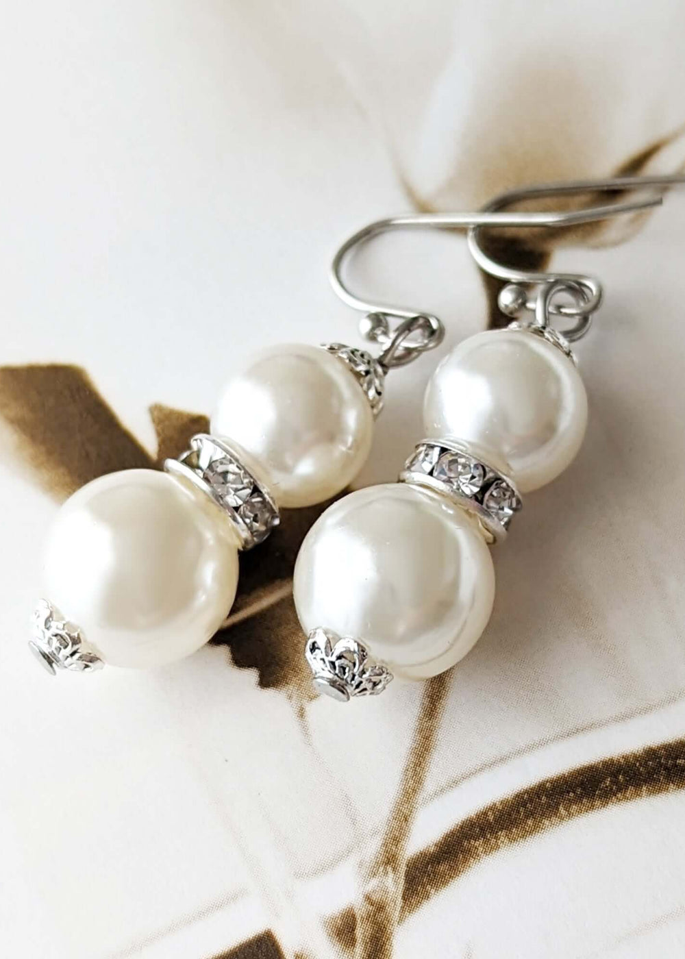 Double Pearl Drop Dangle Earrings | Rhinestone & Glass Pearl, Earrings, $ 17.99, A Moment Of Now™