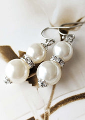 Double Glass Pearl Drop Dangle Earrings, Earrings, $ 17.99, A Moment Of Now™