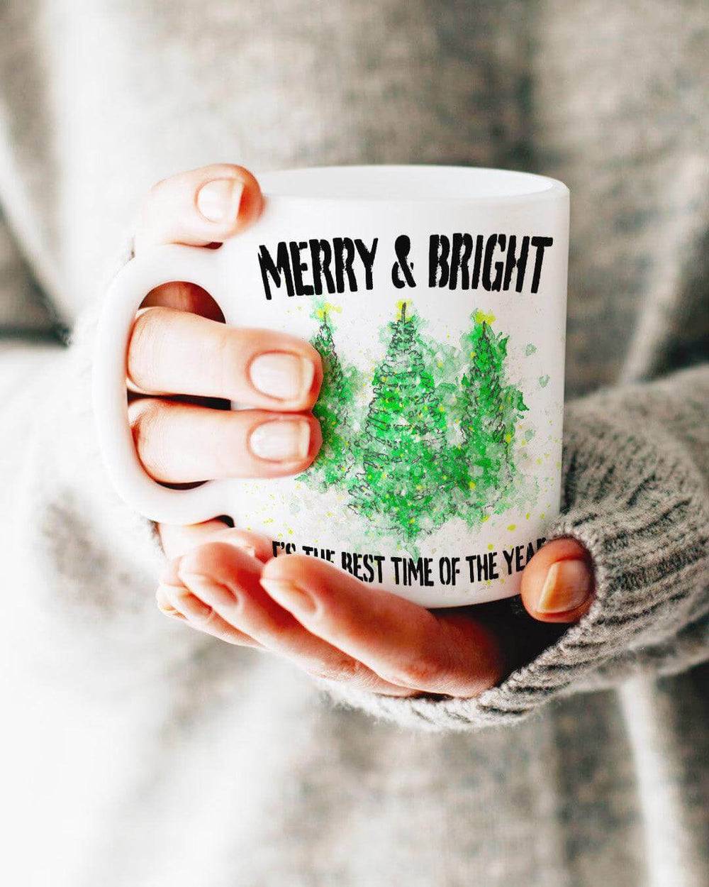 Snowy Christmas Holiday Trees Watercolor Painting Snowflake Pine Trees White Glossy Coffee Tea Cup Mug, Mugs, $ 17.00, A Moment Of Now™