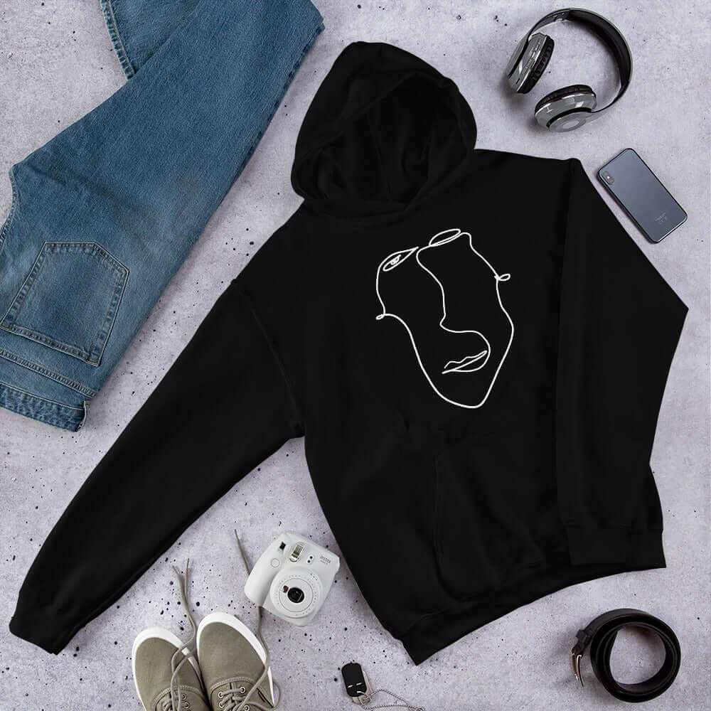 Abstract Minimal Line Art Drawing of a Face Unisex Hoodie | Boutique In USA, Hoodie, $ 51.24, A Moment Of Now™