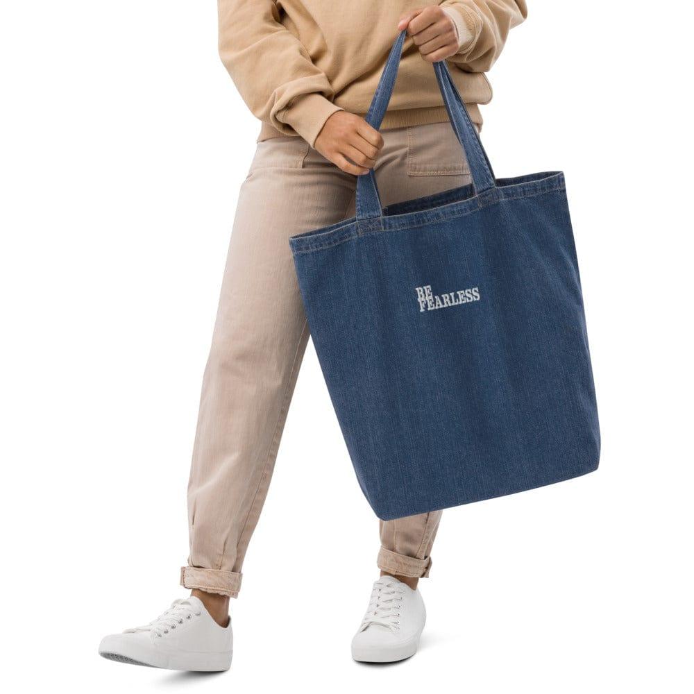 Be Fearless Motivational Inspirational Quotes Embroidered Organic Denim Tote Shoulder Shopper Bag, Shopping Totes, $ 53.00, A Moment Of Now™