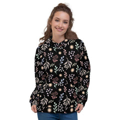 Bohemian Christy Floral Botanical Pattern Unisex Hoodie - Black, Hoodie, $ 80.00, A Moment Of Now™
