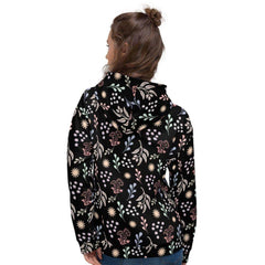 Bohemian Christy Floral Botanical Pattern Unisex Hoodie - Black, Hoodie, $ 80.00, A Moment Of Now™