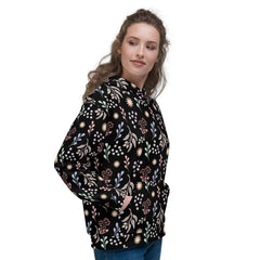 Bohemian Christy Floral Botanical Pattern Unisex Hoodie - Black, Hoodie, $ 80.00, A Moment Of Now™