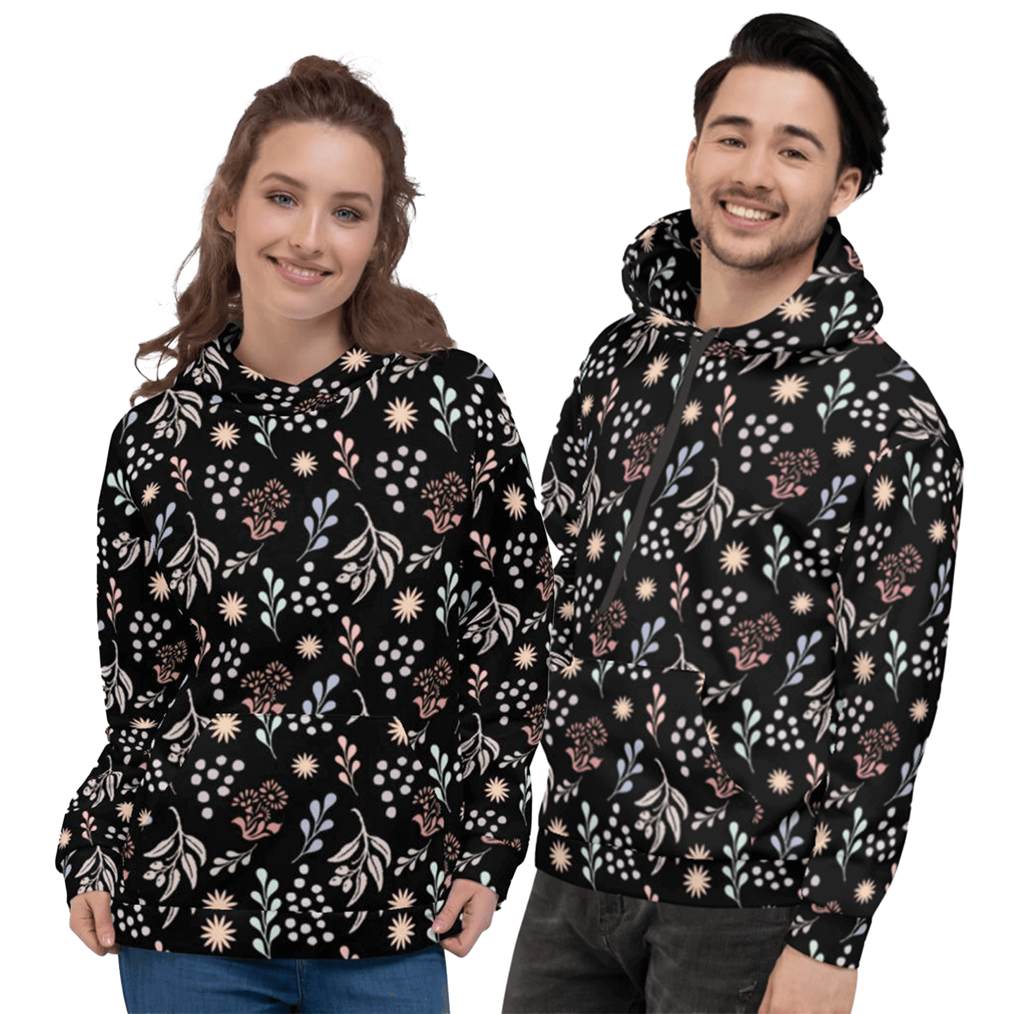 Bohemian Christy Floral Botanical Pattern Unisex Hoodie - Black, Hoodie, $ 80.00, A Moment Of Now™