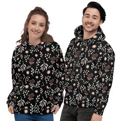 Bohemian Christy Floral Botanical Pattern Unisex Hoodie - Black, Hoodie, $ 80.00, A Moment Of Now™