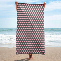 Bubble Gum Pink on Dark Grey Polka Dots Beach Bath Towel, Towel, $ 42.95, A Moment Of Now™