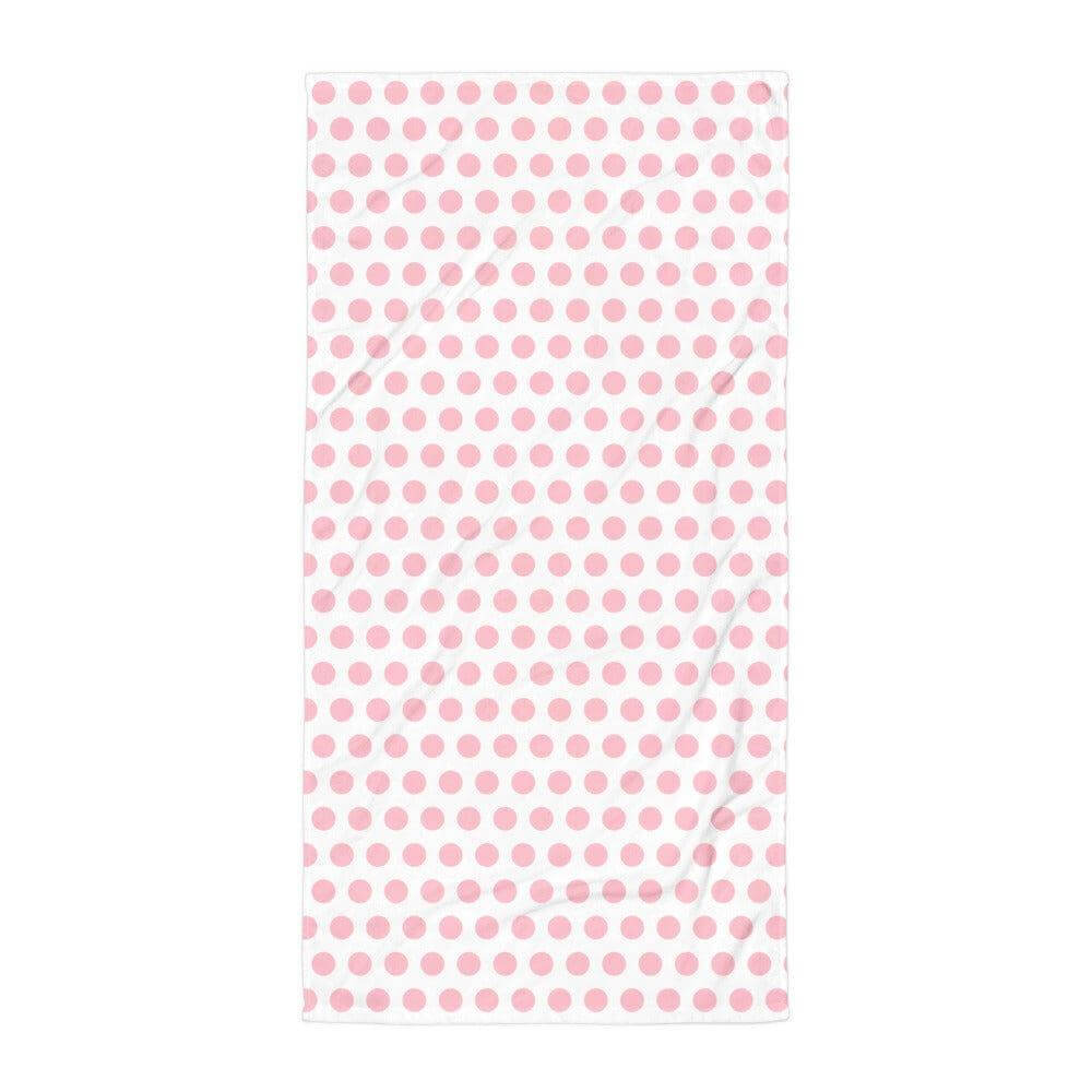 Bubble Gum Pink on White Polka Dots Beach Bath Towel, Towel, $ 42.95, A Moment Of Now™
