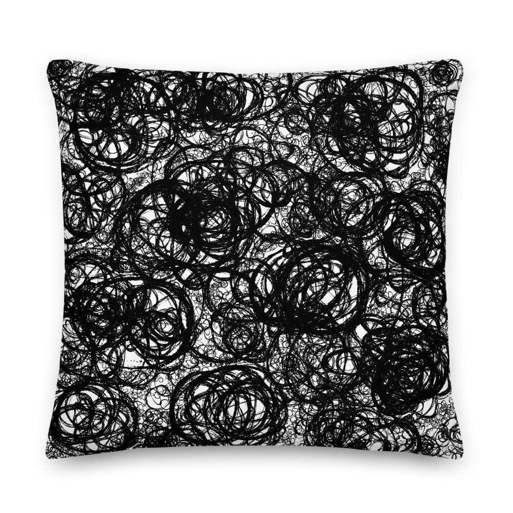 Black Abstract Scribble Art Decorative Throw Pillow | Black Line Art Pillow Cushion | Black Accent Cushion | Pillow Cover + Insert, Pillow, $ 71.50, A Moment Of Now™