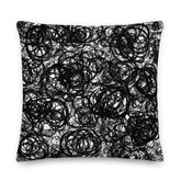 Black Abstract Scribble Art Decorative Throw Pillow | Black Line Art Pillow Cushion | Black Accent Cushion | Pillow Cover + Insert, Pillow, $ 71.50, A Moment Of Now™