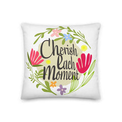 Cherish Each Moment Spring Flowers Decorative Throw Pillow Cushion - White, Pillow, $ 64.50, A Moment Of Now™