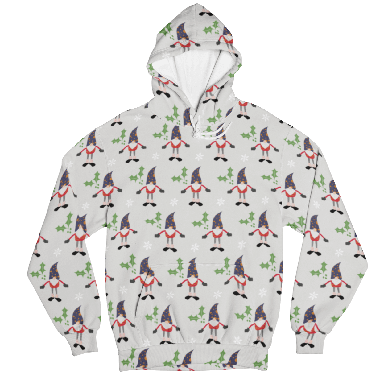 Christmas Holiday Gnome Pattern Ugly Sweatshirt Light Grey Unisex Hoodie, Hoodie, $ 80.00, A Moment Of Now™