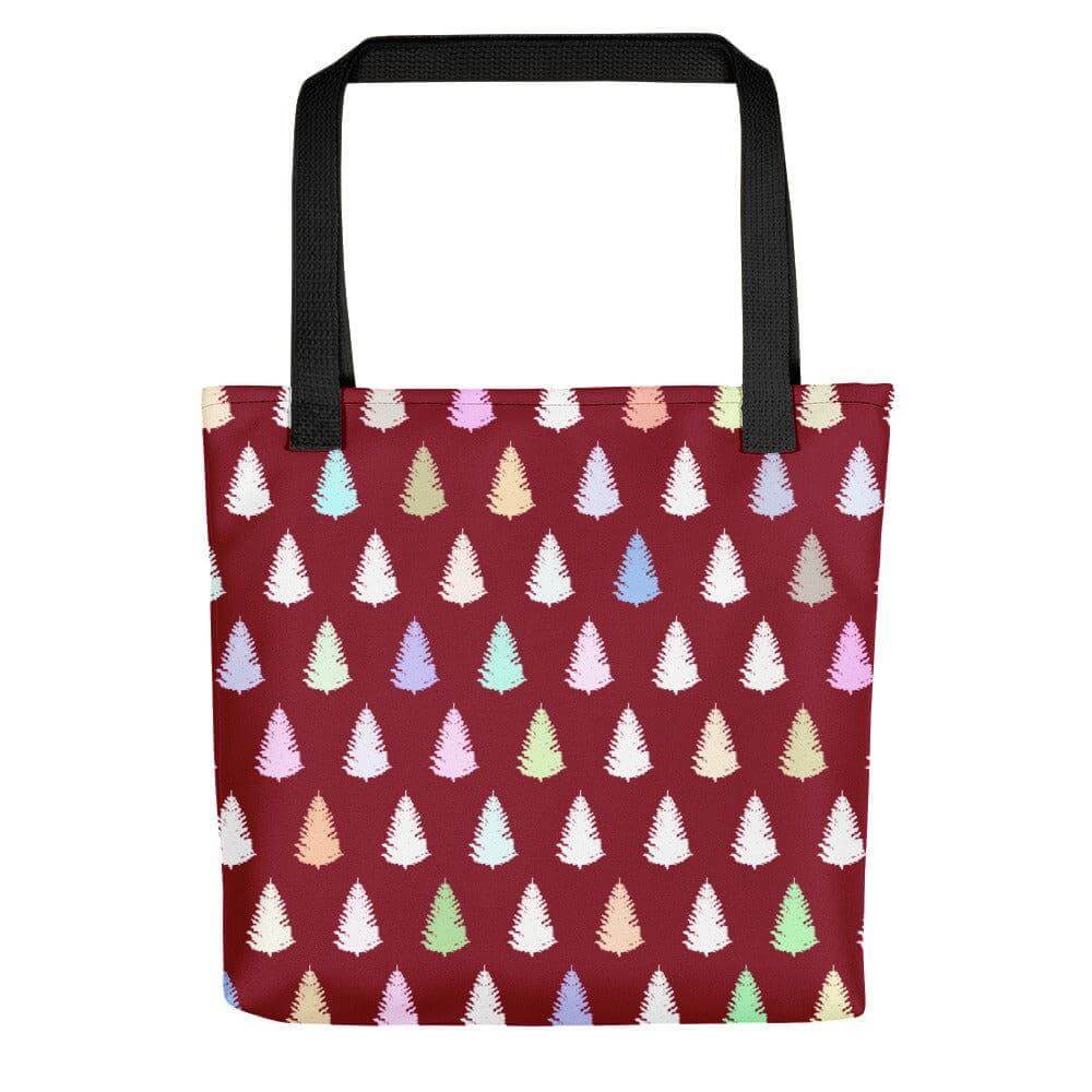 Christmas Tree Holiday Pattern Colorful and Burgundy Tote Shopper Bag, Bags - Shopping bags, $ 31.00, A Moment Of Now™