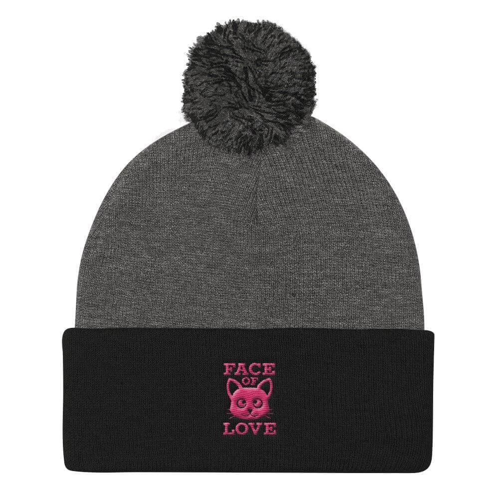 Face Of Cat Kitty Love 3D Puff Embroidered Pom Pom Knit Beanie, Hats, $ 27.50, A Moment Of Now™