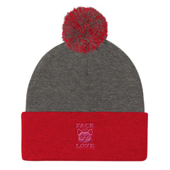 Face Of Cat Kitty Love 3D Puff Embroidered Pom Pom Knit Beanie, Hats, $ 27.50, A Moment Of Now™