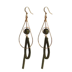 Gold-tone Green Leather Dangle Earrings with Beads, Earrings, $ 4.99, A Moment Of Now™
