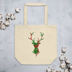 Happy Christmas Plaid Buck Deer Eco Organic Cotton Tote Shopper Bag, Bags - Shopping bags, $ 32.90, A Moment Of Now™