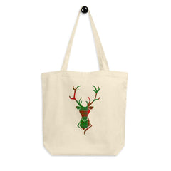 Happy Christmas Plaid Buck Deer Eco Organic Cotton Tote Shopper Bag, Bags - Shopping bags, $ 32.90, A Moment Of Now™