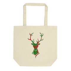 Happy Christmas Plaid Buck Deer Eco Organic Cotton Tote Shopper Bag, Bags - Shopping bags, $ 32.90, A Moment Of Now™