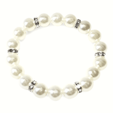Ivory Simulated Pearl & Rhinestone Beaded Stretch Bracelet, Bracelet, $ 26.00, A Moment Of Now™