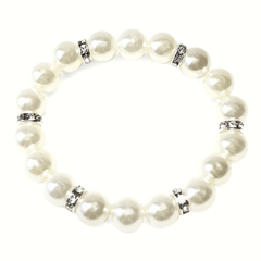 Ivory Simulated Pearl & Rhinestone Beaded Stretch Bracelet, Bracelet, $ 25.00, A Moment Of Now™