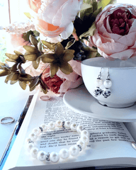 Ivory Simulated Pearl & Rhinestone Beaded Stretch Bracelet, Bracelet, $ 25.00, A Moment Of Now™