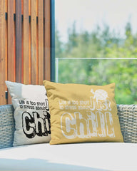 Just Chill Inspirational Quote Decorative Accent Throw Pillow Cushion - Retro Yellow, Throw Pillows, $ 64.50, A Moment Of Now™