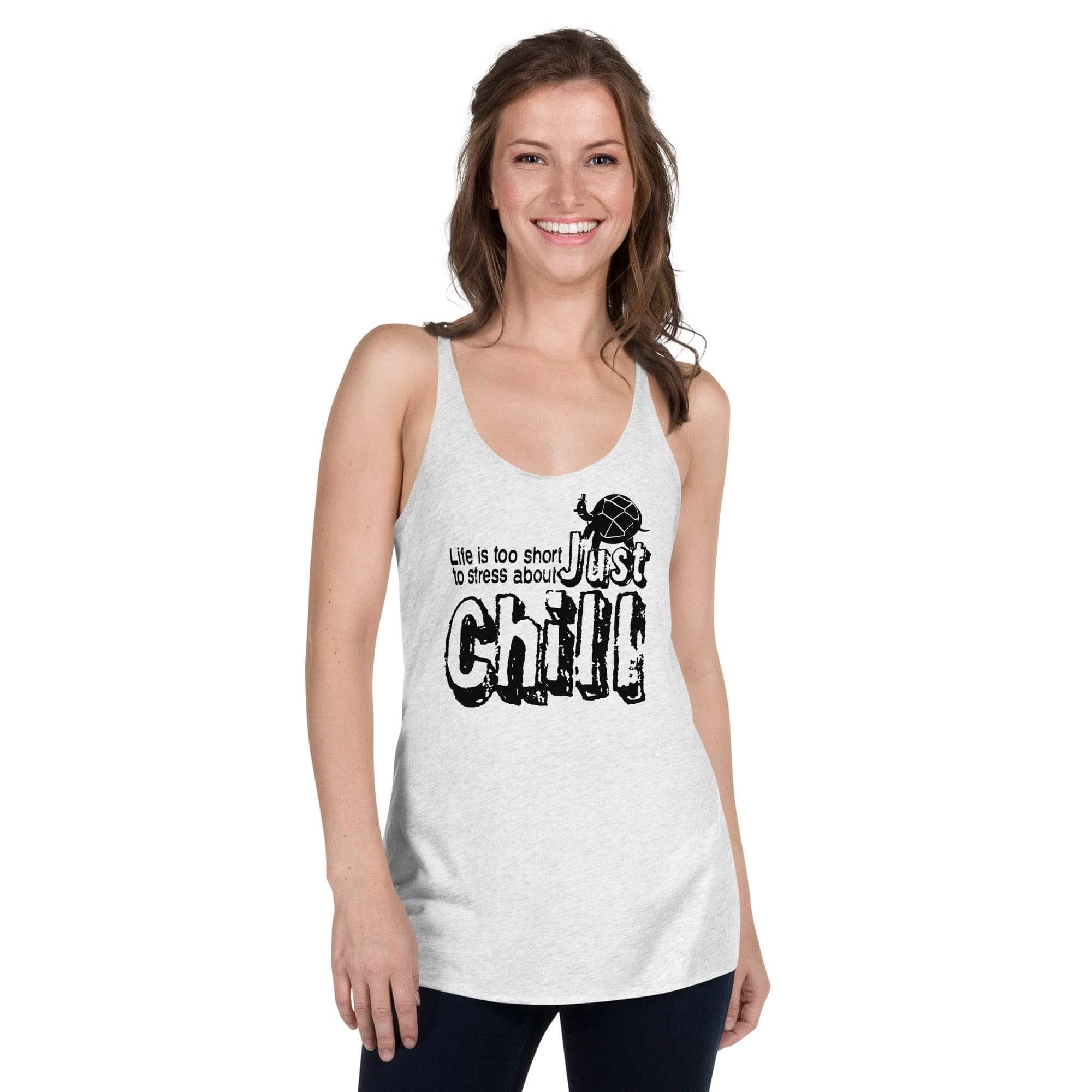 Just Chill Mindfulness Living Inspirational Quote Women's Racerback Tank, Table Tops, $ 35.00, A Moment Of Now™