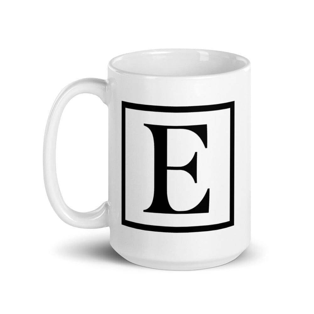 Letter E Border Monogram Coffee Mug | Personalized Initial Gift, Mugs, $ 17.50, A Moment Of Now™