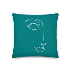 Linda Woman Face Abstract Line Art Decorative Throw Pillow Cushion - Green, Pillow, $ 64.50, A Moment Of Now™