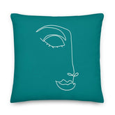 Linda Woman Face Abstract Line Art Decorative Throw Pillow Cushion - Green, Pillow, $ 71.50, A Moment Of Now™