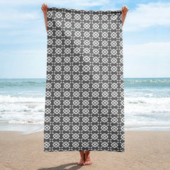 Minimal Club Pattern White on Dark Grey Beach Bath Towel, Towel, $ 42.50, A Moment Of Now™
