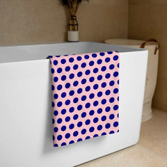 Navy Blue on Pink Polka Dots Beach Bath Towel, Towel, $ 42.95, A Moment Of Now™