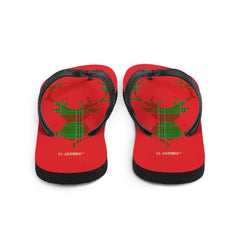 Printed Happy Christmas Plaid Buck Deer Flip-Flops, Flip Flops, $ 30.95, A Moment Of Now™