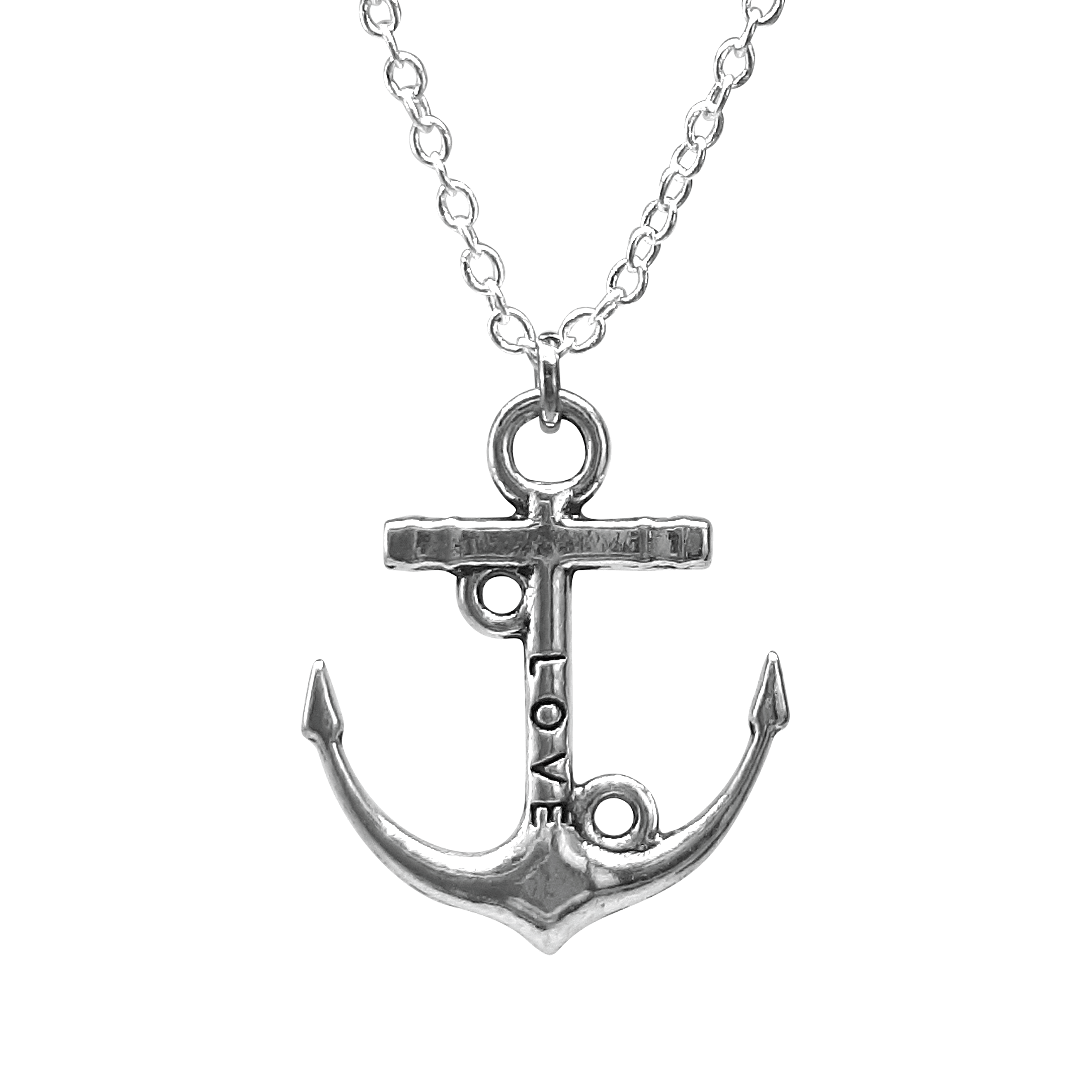 Silver Anchor Love Engraved Pendant with Stainless Steel Necklace, Necklace, $ 12.99, A Moment Of Now™